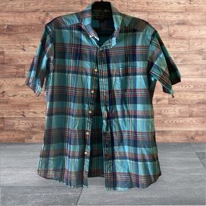 Cremieux Short Sleeve Button Down , Collar Turqouise/Navy/Burg. Sz.M EUC